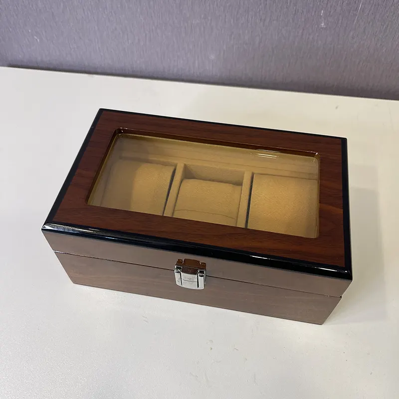 Coffee Wooden 3 Slots Watch Organizer & Gift Case